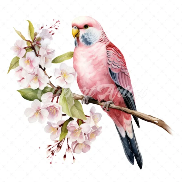 18 High-Quality Pink Bourke Parakeet Clipart - Pink parakeet digital watercolor JPG instant download for commercial use - Digital download
