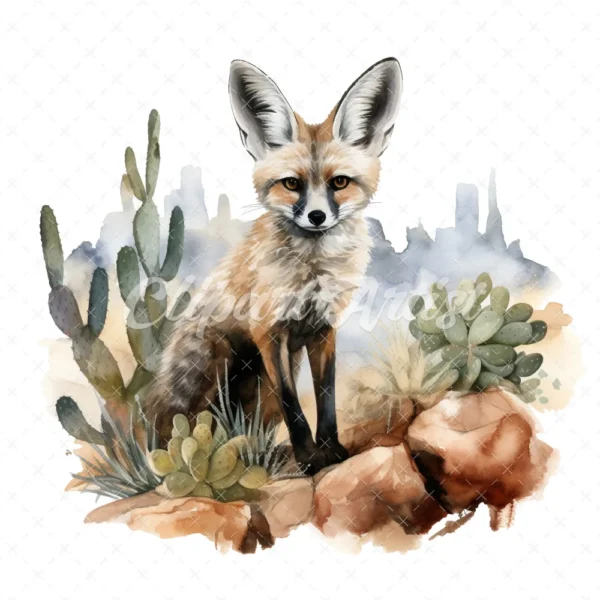 19 High-Quality Bat Eared Fox Clipart - Bat eared fox digital watercolor JPG instant download for commercial use - Digital download