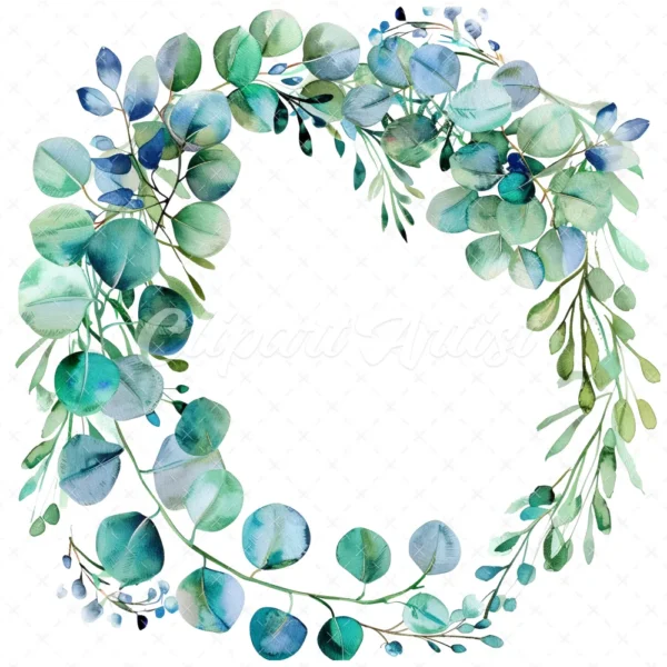 20 High-Quality Eucalyptus Wreath Clipart - Eucalyptus wreath digital watercolor JPG instant download for commercial use - Digital download