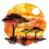 21 High-Quality African Sunset Clipart - African sunset digital watercolor JPG instant download for commercial use - Digital download