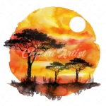 21 High-Quality African Sunset Clipart - African sunset digital watercolor JPG instant download for commercial use - Digital download