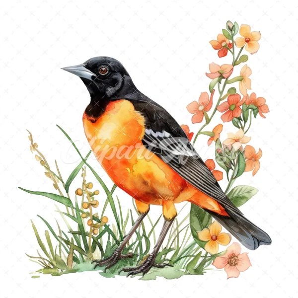 19 High-Quality Baltimore Oriole Clipart - Baltimore oriole digital watercolor JPG instant download for commercial use - Digital download