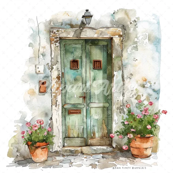20 High-Quality Doors on Countryside Clipart - Floral doors digital watercolor JPG instant download for commercial use - Digital download