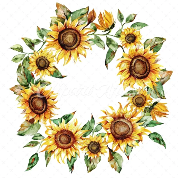 20 High-Quality Sunflowers Wreath Clipart - Sunflowers wreath digital watercolor JPG instant download for commercial use - Digital download