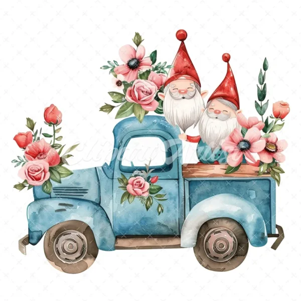 19 High-Quality Gnomes in Pickup Truck Clipart - Gnomes pickup digital watercolor JPG instant download for commercial use - Digital download