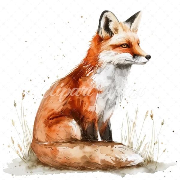20 High-Quality Cute Foxes Clipart - Cute fox sitting digital watercolor JPG instant download for commercial use - Digital download