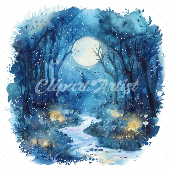 20 High-Quality Enchanted Fairy Forest Clipart - Fairy forest digital watercolor JPG instant download for commercial use - Digital download