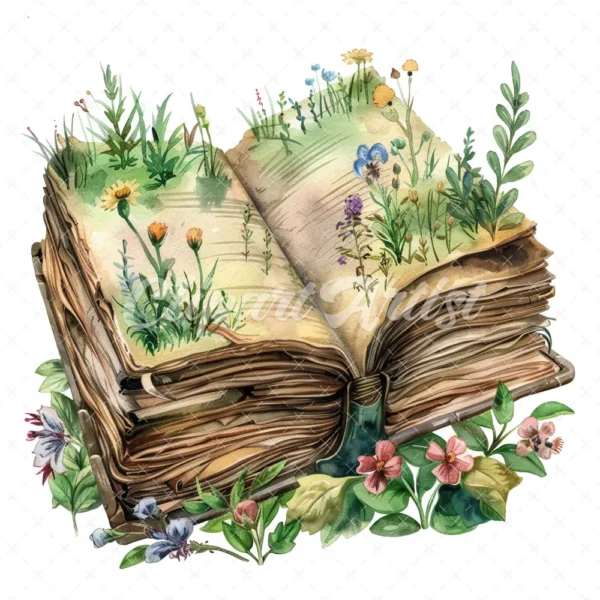 20 High-Quality Forgotten Book Clipart - Forgotten book digital watercolor JPG instant download for commercial use - Digital download