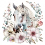 20 High-Quality White Floral Horse Clipart - White horse digital watercolor JPG instant download for commercial use - Digital download