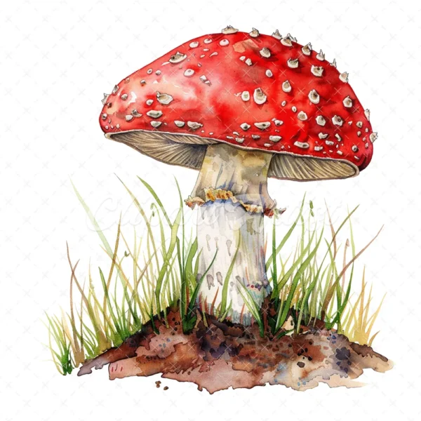 20 High-Quality Clipart - Toadstool digital watercolor JPG instant download for commercial use - Digital download
