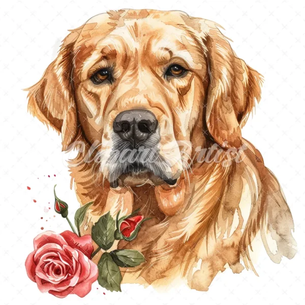 20 High-Quality Golden Retriever Clipart - Golden retriever digital watercolor JPG instant download for commercial use - Digital download