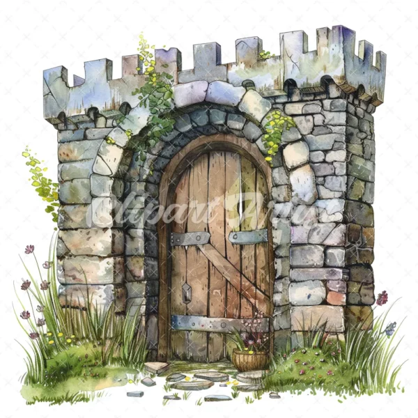 20 High-Quality Castle Entrance Clipart - Castle entrance digital watercolor JPG instant download for commercial use - Digital download