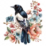 19 High-Quality Floral Magpie Clipart - Floral magpie digital watercolor JPG instant download for commercial use - Digital download