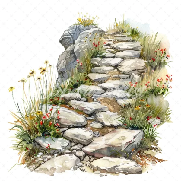 20 High-Quality Rocky Path Clipart - Rocky path digital watercolor JPG instant download for commercial use - Digital download