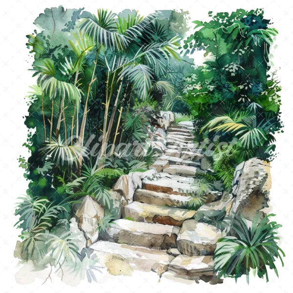 20 High-Quality Jungle Rocky Path Clipart - Jungle rocky path digital watercolor JPG instant download for commercial use - Digital download