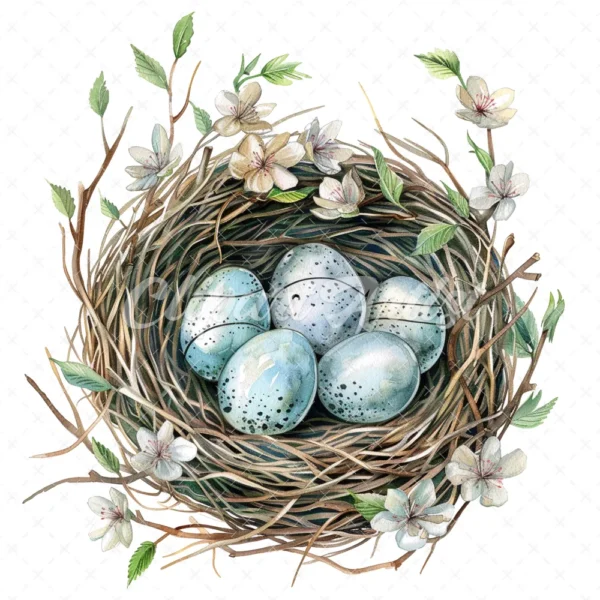 20 High-Quality Floral Bird Nest Clipart - Floral bird nest digital watercolor JPG instant download for commercial use - Digital download