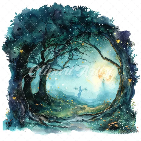 19 High-Quality Fairy Tree Archway Clipart - Fairy tree digital watercolor JPG instant download for commercial use - Digital download