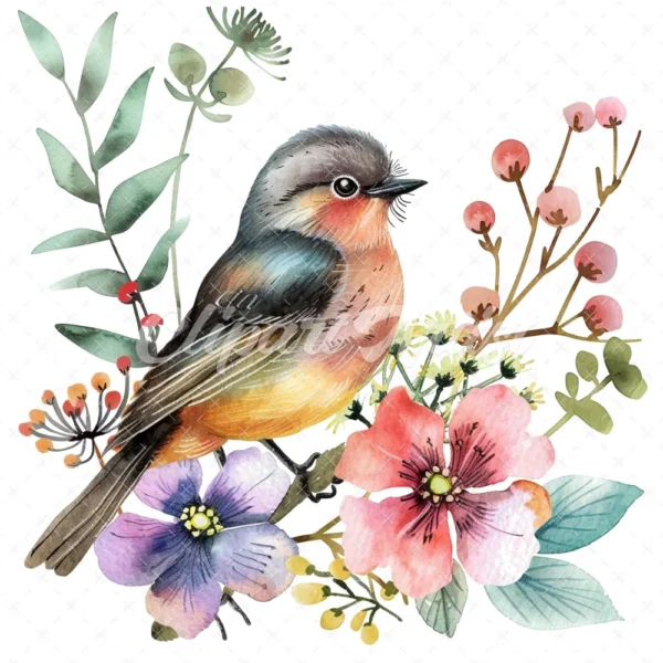 20 High-Quality Cute Floral Bird Clipart - Cute floral bird digital watercolor JPG instant download for commercial use - Digital download