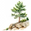 20 High-Quality Pine Trees on Cliff Clipart - Pine trees on cliff watercolor JPG instant download for commercial use - Digital download