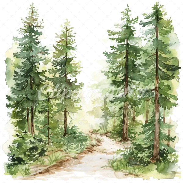 20 High-Quality Forest Trail Clipart - Forest trail landscape watercolor JPG instant download for commercial use - Digital download