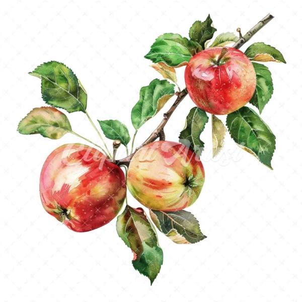 20 High-Quality Apple Branch Clipart - Apple branch watercolor JPG instant download for commercial use - Digital download