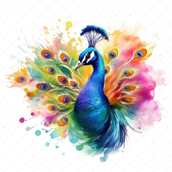 20 High-Quality Rainbow Peacock Clipart - Peacock digital watercolor JPG instant download for commercial use - Digital download