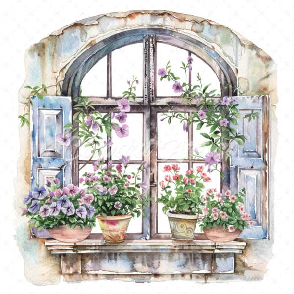 20 High-Quality Victorian Windows Set-1 Clipart - Victorian windows watercolor JPG instant download for commercial use - Digital download