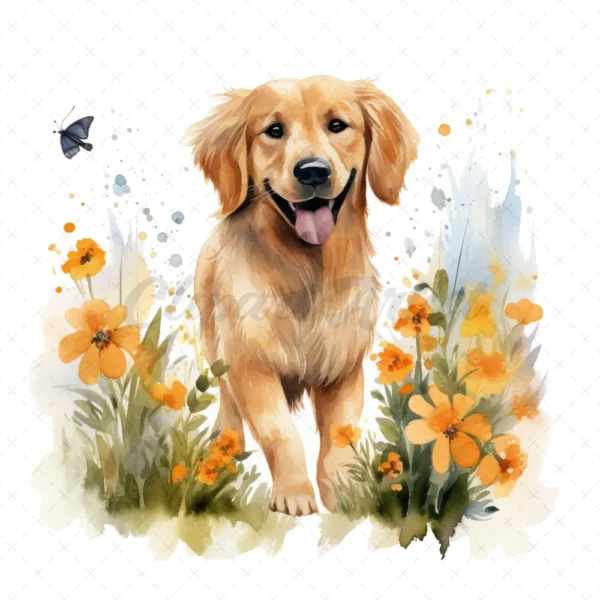 20 High-Quality Golden Retriever Clipart - Golden retriever digital watercolor JPG instant download for commercial use - Digital download