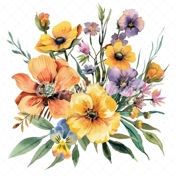 20 High-Quality Bouquet of Flowers Clipart - Bouquet of flower digital watercolor JPG instant download for commercial use - Digital download