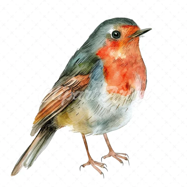 20 High-Quality Quirky Robin Clipart - Quirky robin bird digital watercolor JPG instant download for commercial use - Digital download