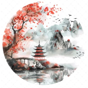 20 High-Quality Japanese Frame Clipart - Japanese landscape digital watercolor JPG instant download for commercial use - Digital download