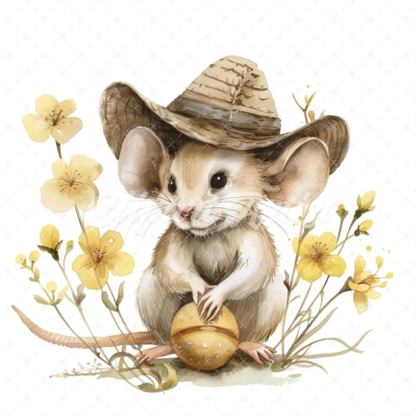 21 High-Quality Cute Spring Mouse with Ball Clipart -Cute mouse digital watercolor JPG instant download for commercial use -Digital download