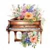 20 High-Quality Floral Piano Clipart - Floral piano digital watercolor JPG instant download for commercial use - Digital download