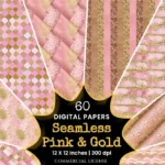 Pink and Gold Glam Glitter Seamless Digital Paper - 60 Scrapbook patterns, Baby shower background, Wedding, Commercial use, Digital download