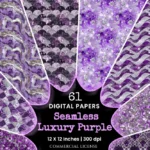 Luxury Purple and Silver Glitter Seamless Digital Paper - 61 Scrapbook patterns, Event cards, Gift wrapper, Commercial use, Digital download