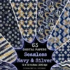 Navy and Silver Seamless Digital Paper - 63 Scrapbook patterns, Blue and silver wedding paper, Silver foil, Commercial use, Digital download