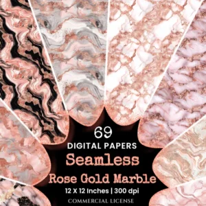 Rose Gold Marble Seamless Digital Paper - 69 Scrapbook patterns, Blush pink marble patterns, Marble foil, Commercial use, Digital download