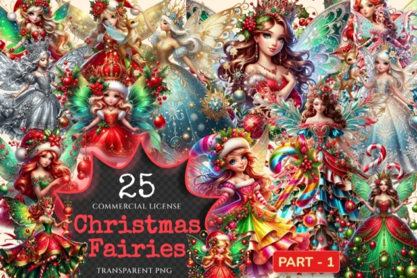 Christmas Fairies PNG Clipart Collection - 25 PNG, Festive fairy graphics png, Holiday magic illustrations, Commercial use, Digital download