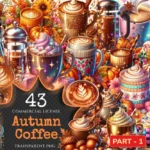Autumn Coffee PNG Clipart Collection - 43 PNG, Warm beverage graphics, Autumn inspired illustrations, Commercial use, Digital download