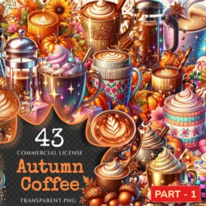 Autumn Coffee PNG Clipart Collection - 43 PNG, Warm beverage graphics, Autumn inspired illustrations, Commercial use, Digital download