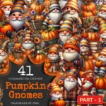 Pumpkin Gnomes PNG Clipart Collection - 41 PNG, Adorable fall gnome graphics, Pumpkin themed printables, Commercial use, Digital download