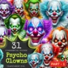 Psycho Clowns PNG Clipart Collection - 31 PNG, Spooky clown illustrations, Haunted circus graphics, Commercial use, Digital download