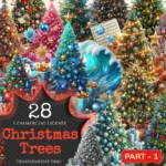 Christmas Trees PNG Clipart Collection - 28 PNG, Festive tree graphics, Seasonal holiday illustrations, Commercial use, Digital download