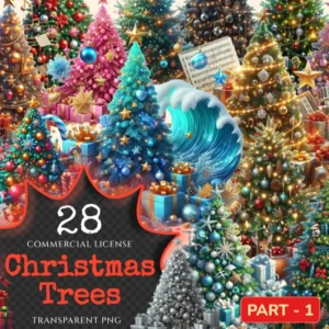 Christmas Trees PNG Clipart Collection - 28 PNG, Festive tree graphics, Seasonal holiday illustrations, Commercial use, Digital download