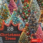 Christmas Trees (P-2) PNG Clipart Collection - 28 PNG, Festive tree images, Seasonal holiday illustrations, Commercial use, Digital download