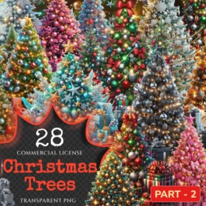 Christmas Trees (P-2) PNG Clipart Collection - 28 PNG, Festive tree images, Seasonal holiday illustrations, Commercial use, Digital download