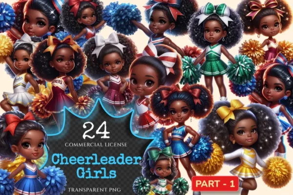 Cheerleader Girls PNG Clipart Collection - 24 PNG, Pep rally png designs, Cheer squad illustrations, Commercial use, Digital download