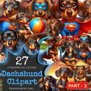 Dachshund (P-2) PNG Clipart Collection - 27 PNG, Lovable puppy illustrations, Charming dog pet graphics, Commercial use, Digital download