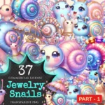 Jewelry Snails PNG Clipart Collection - 37 PNG, Charming snail illustrations, Jewel inspired printables, Commercial use, Digital download