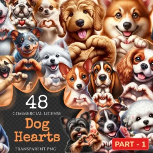 Dog Hearts PNG Clipart Collection - 48 PNG, Charming puppy illustrations, Sweet dog love printables, Commercial use, Digital download
